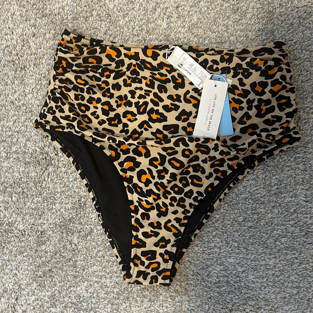 High cut high waist leopard print bikini bottom